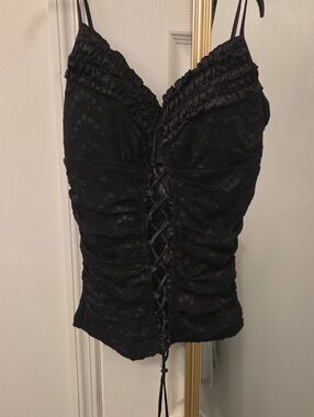 Candie's Black Lace Corset-Style Spaghetti Strap Camisole